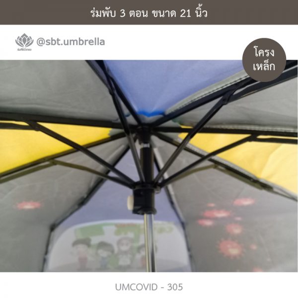 ร่มแฟชั่นพับ 3 ตอน ลายป้องกัน COVID - 19